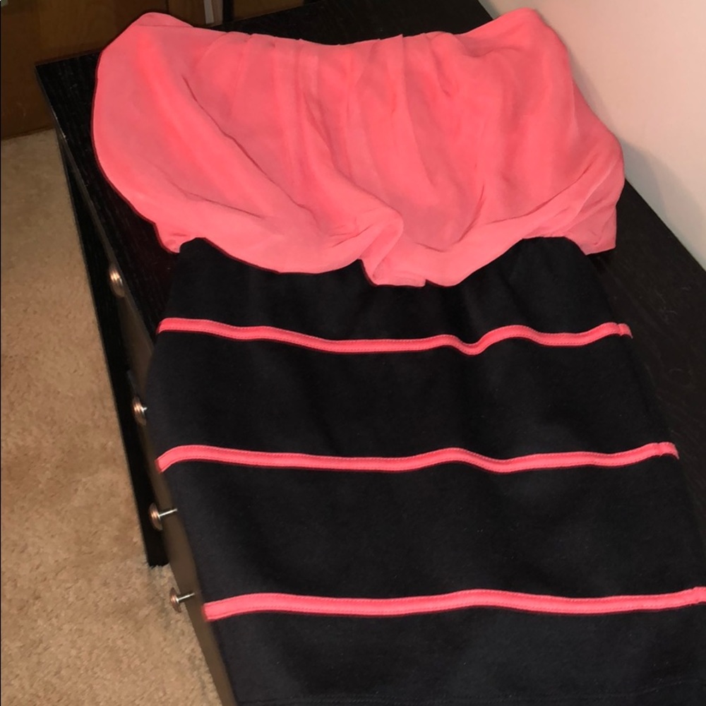 Body central coral strapless bodycon dress
